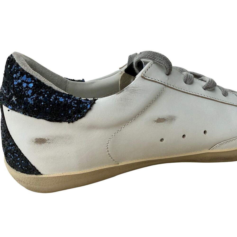 Golden Goose Women's Super-Star Silver Star & Blue Glitter Heel Tab Sneakers- 39 - Picture 5 of 10